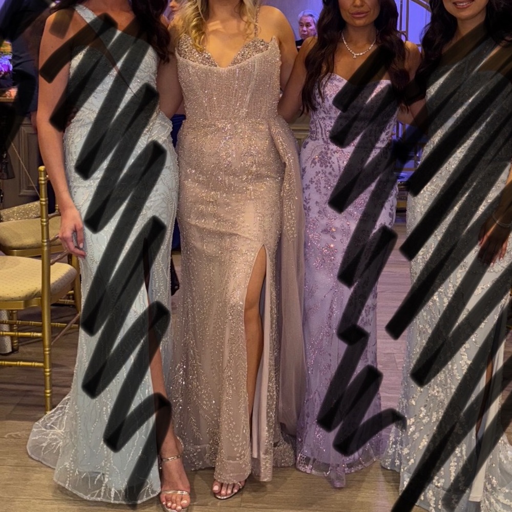 Couture Pink Beaded Sequin Evening Gown